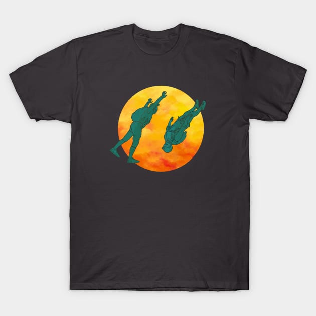 Sunset Freeflying Skydivers T-Shirt by Hotanist